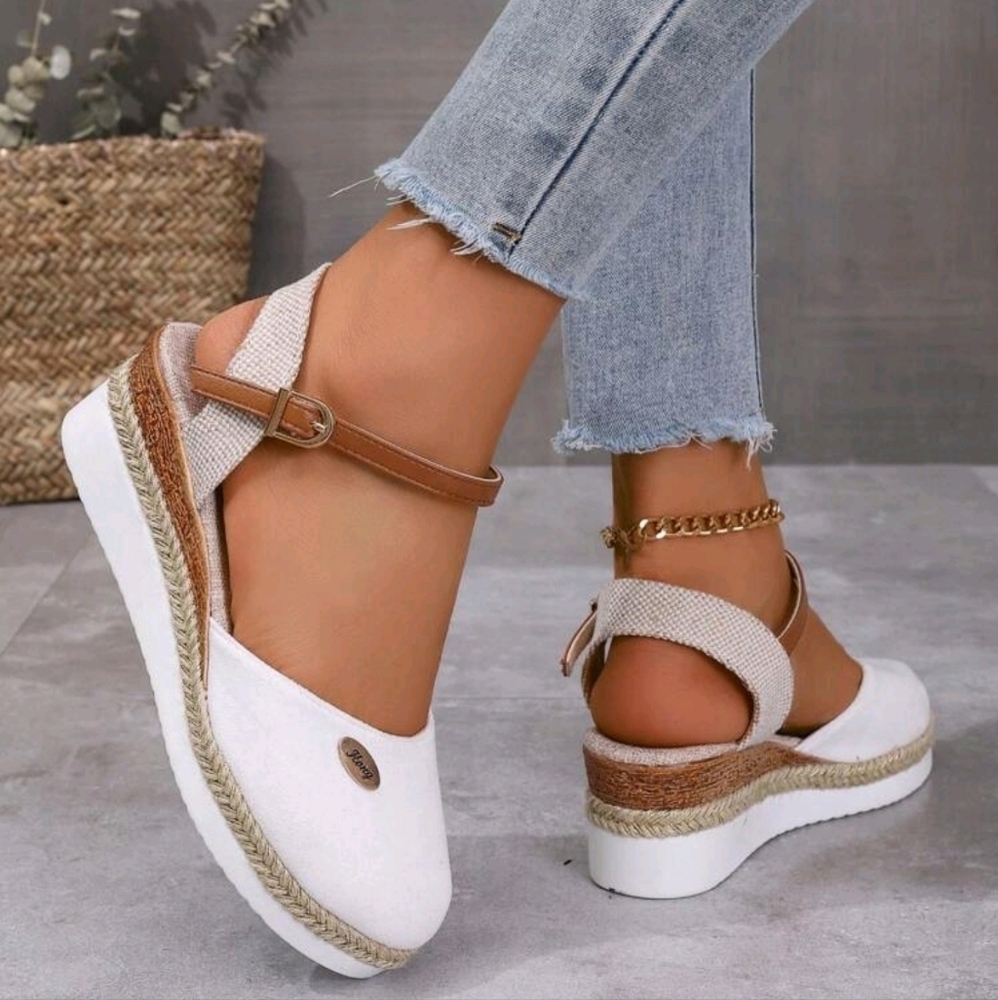 Color Block Wedge Heels Lightweight Braided  Hollow Out Peep Toe Sandals - Picture 4 of 6